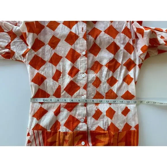 NWT Studio 189 Cotton Maxi Blouson Sleeve Shirt Dress in Orange Size Small